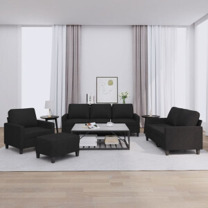 vidaXL 4-delige loungeset met kussens stof zwart
