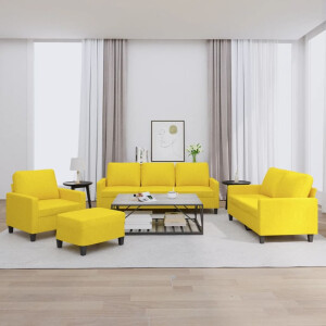 vidaXL 4-delige Loungeset met kussens stof lichtgeel