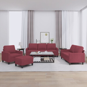 vidaXL 4-delige Loungeset met kussens stof wijnrood
