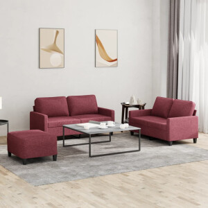 vidaXL 3-delige Loungeset met kussens stof wijnrood
