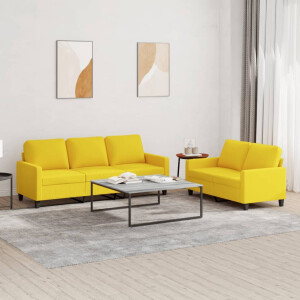 vidaXL 2-delige Loungeset met kussens stof lichtgeel