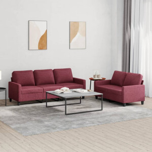 vidaXL 2-delige Loungeset met kussens stof wijnrood