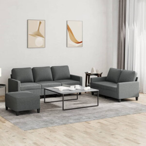 vidaXL 3-delige Loungeset met kussens stof donkergrijs