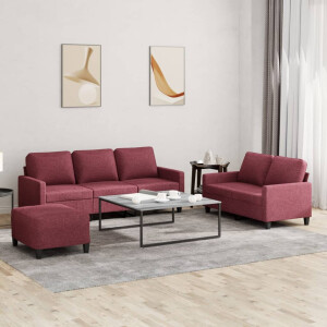 vidaXL 3-delige Loungeset met kussens stof wijnrood