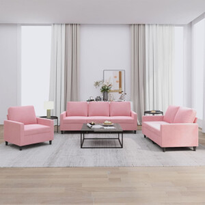 vidaXL 3-delige Loungeset met kussens fluweel roze
