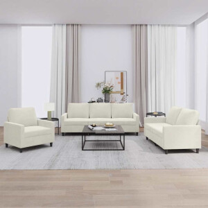 vidaXL 3-delige Loungeset met kussens fluweel crèmekleurig