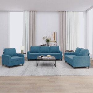 vidaXL 3-delige Loungeset met kussens fluweel blauw