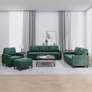 vidaXL 4-delige Loungeset met kussens fluweel donkergroen