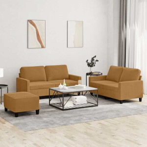 vidaXL 3-delige Loungeset met kussens fluweel bruin