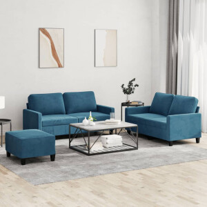 vidaXL 3-delige Loungeset met kussens fluweel blauw