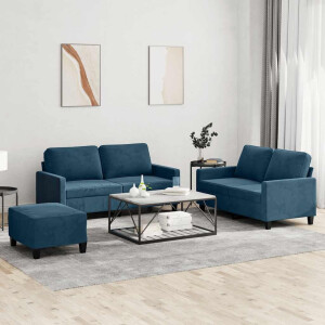 vidaXL 3-delige Loungeset met kussens fluweel blauw