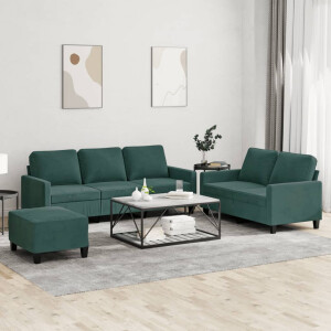 vidaXL 3-delige Loungeset met kussens fluweel donkergroen