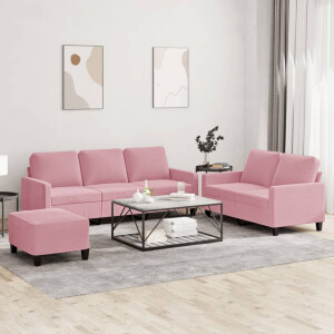 vidaXL 3-delige Loungeset met kussens fluweel roze