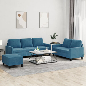 vidaXL 3-delige Loungeset met kussens fluweel blauw