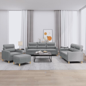 vidaXL 4-delige Loungeset met kussens stof lichtgrijs