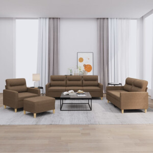 vidaXL 4-delige Loungeset met kussens stof bruin