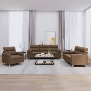vidaXL 3-delige Loungeset met kussens stof bruin