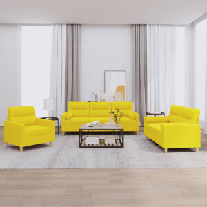 vidaXL 3-delige Loungeset met kussens stof lichtgeel