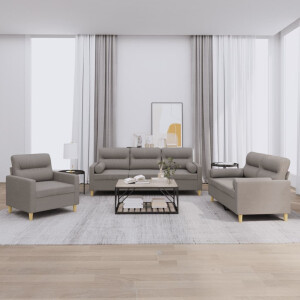 vidaXL 3-delige Loungeset met kussens stof taupe