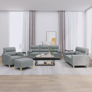 vidaXL 4-delige Loungeset met kussens stof lichtgrijs