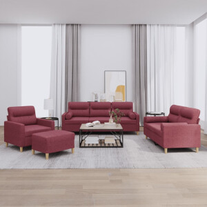 vidaXL 4-delige Loungeset met kussens stof wijnrood