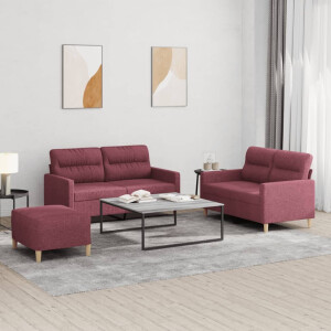 vidaXL 3-delige Loungeset met kussens stof wijnrood