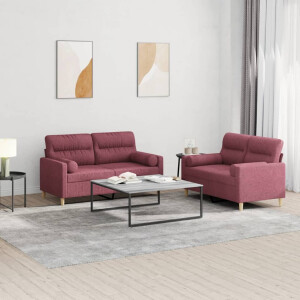 vidaXL 2-delige Loungeset met kussens stof wijnrood