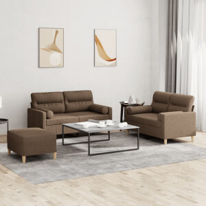 vidaXL 3-delige Loungeset met kussens stof bruin