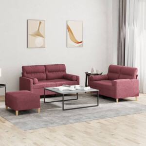 vidaXL 3-delige Loungeset met kussens stof wijnrood