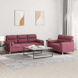 vidaXL 2-delige Loungeset met kussens stof wijnrood