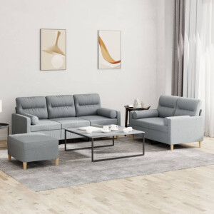 vidaXL 3-delige Loungeset met kussens stof lichtgrijs
