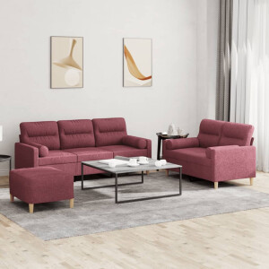 vidaXL 3-delige Loungeset met kussens stof wijnrood