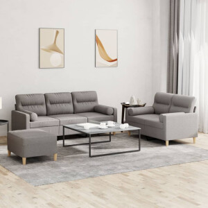vidaXL 3-delige Loungeset met kussens stof taupe