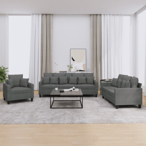 vidaXL 3-delige Loungeset met kussens stof donkergrijs