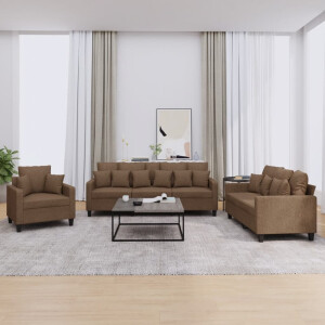 vidaXL 3-delige Loungeset met kussens stof bruin