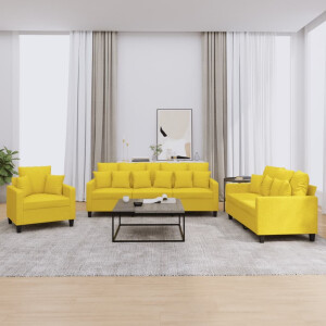 vidaXL 3-delige Loungeset met kussens stof lichtgeel