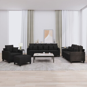 vidaXL 4-delige Loungeset met kussens stof zwart