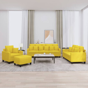 vidaXL 4-delige Loungeset met kussens stof lichtgeel