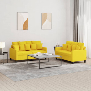 vidaXL 2-delige Loungeset met kussens stof lichtgeel