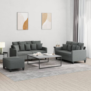 vidaXL 3-delige Loungeset met kussens stof donkergrijs