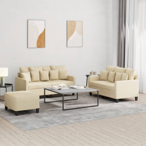 vidaXL 3-delige Loungeset met kussens stof crèmekleurig