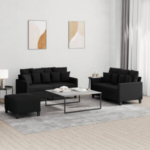 vidaXL 3-delige loungeset met kussens stof zwart