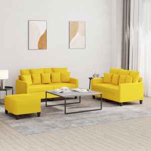 vidaXL 3-delige Loungeset met kussens stof lichtgeel
