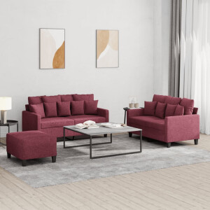 vidaXL 3-delige Loungeset met kussens stof wijnrood