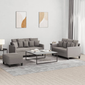 vidaXL 3-delige Loungeset met kussens stof taupe