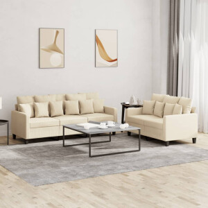 vidaXL 2-delige Loungeset met kussens stof crèmekleurig