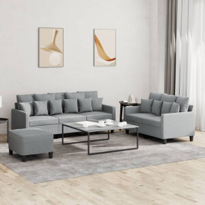 vidaXL 3-delige Loungeset met kussens stof lichtgrijs