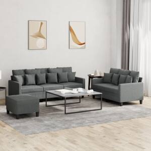 vidaXL 3-delige Loungeset met kussens stof donkergrijs