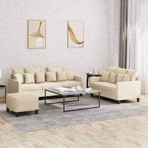 vidaXL 3-delige Loungeset met kussens stof crèmekleurig