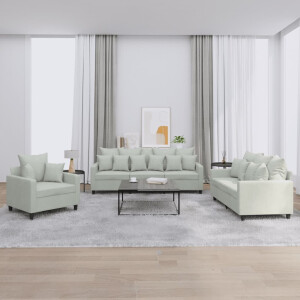 vidaXL 3-delige Loungeset met kussens fluweel lichtgrijs